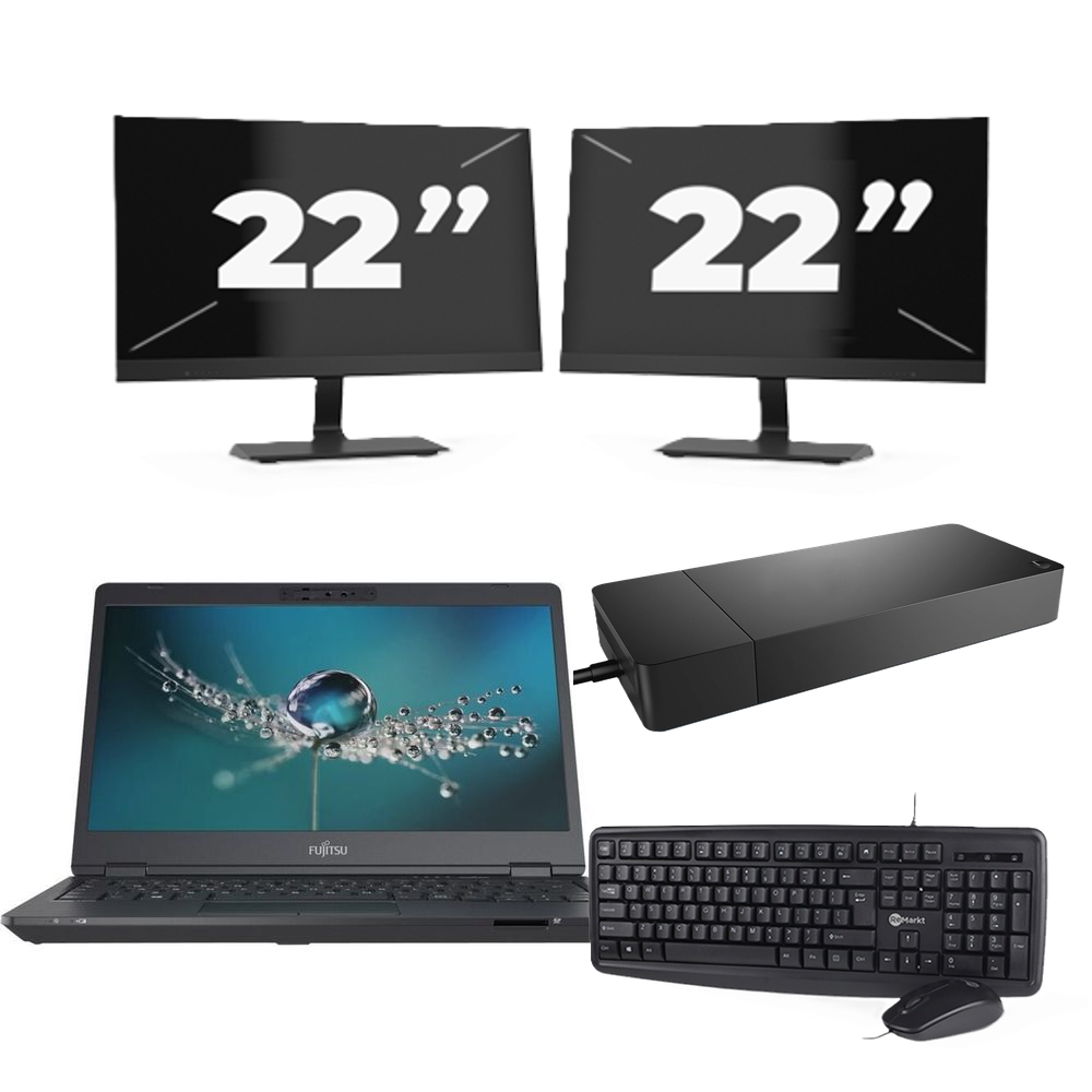 Fujitsu LIFEBOOK U7311 - Intel Core i7-11e Generatie - 13 inch - 16GB RAM - 256GB SSD - Windows 11 Home + 2x 22 inch Monitor