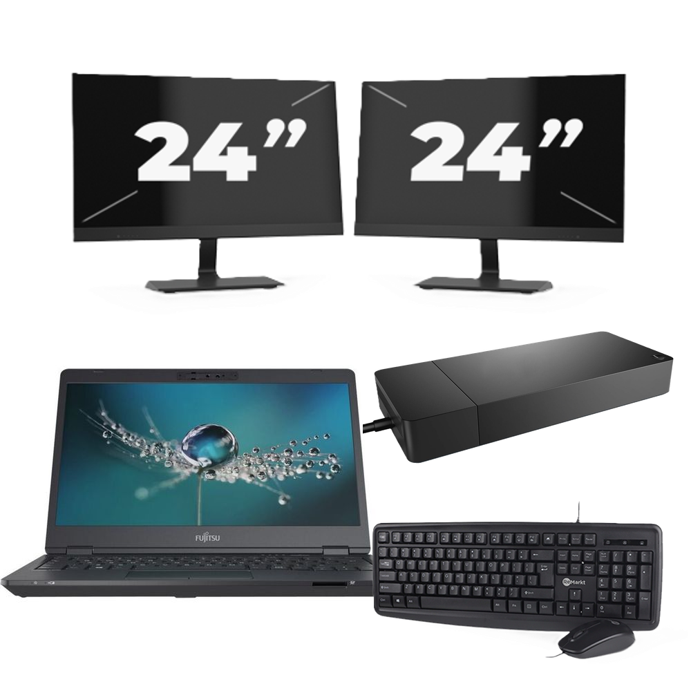 Fujitsu LIFEBOOK U7311 - Intel Core i7-11e Generatie - 13 inch - 16GB RAM - 256GB SSD - Windows 11 Home + 2x 24 inch Monitor