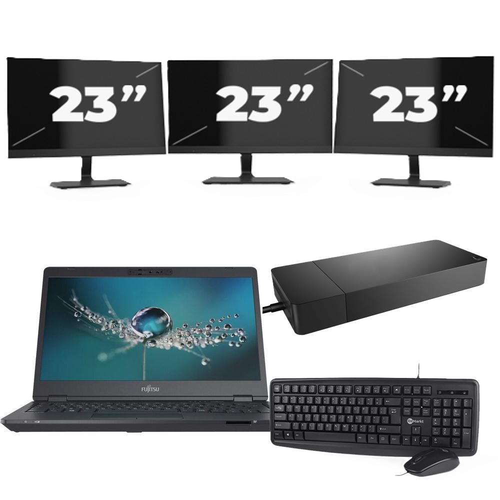 Fujitsu LIFEBOOK U7311 - Intel Core i7-11e Generatie - 13 inch - 16GB RAM - 256GB SSD - Windows 11 Home + 3x 23 inch Monitor