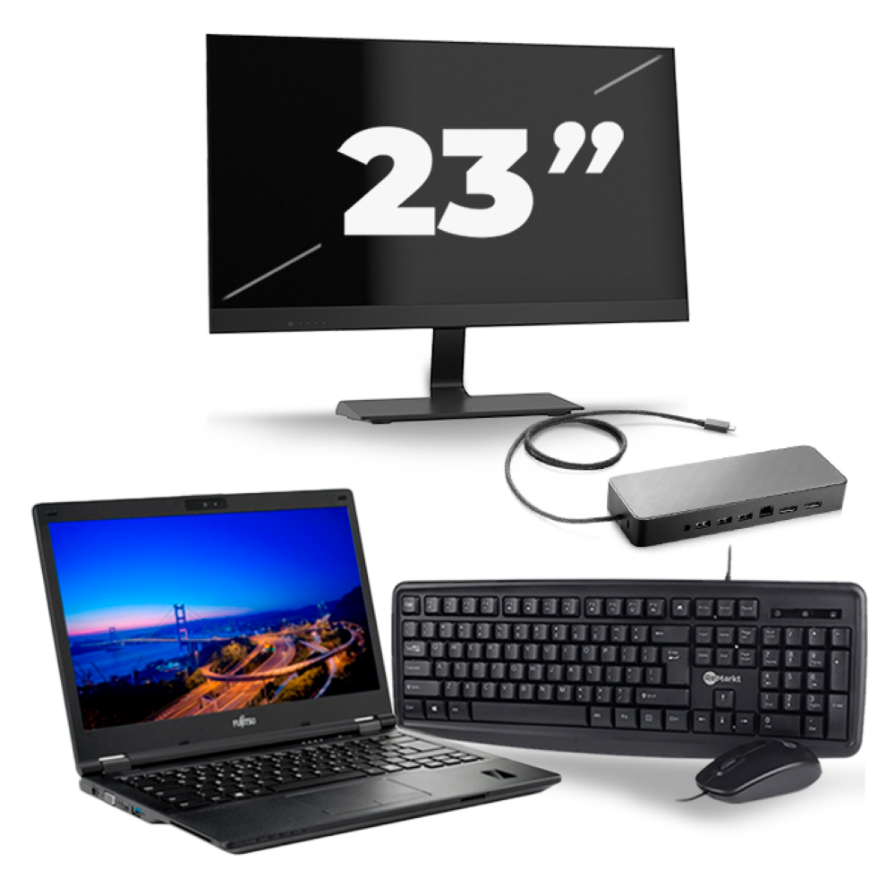 Fujitsu Lifebook E549 - Intel Core i3-8e Generatie - 14 inch - 8GB RAM - 256GB SSD - Windows 11 Home + 1x 23 inch Monitor