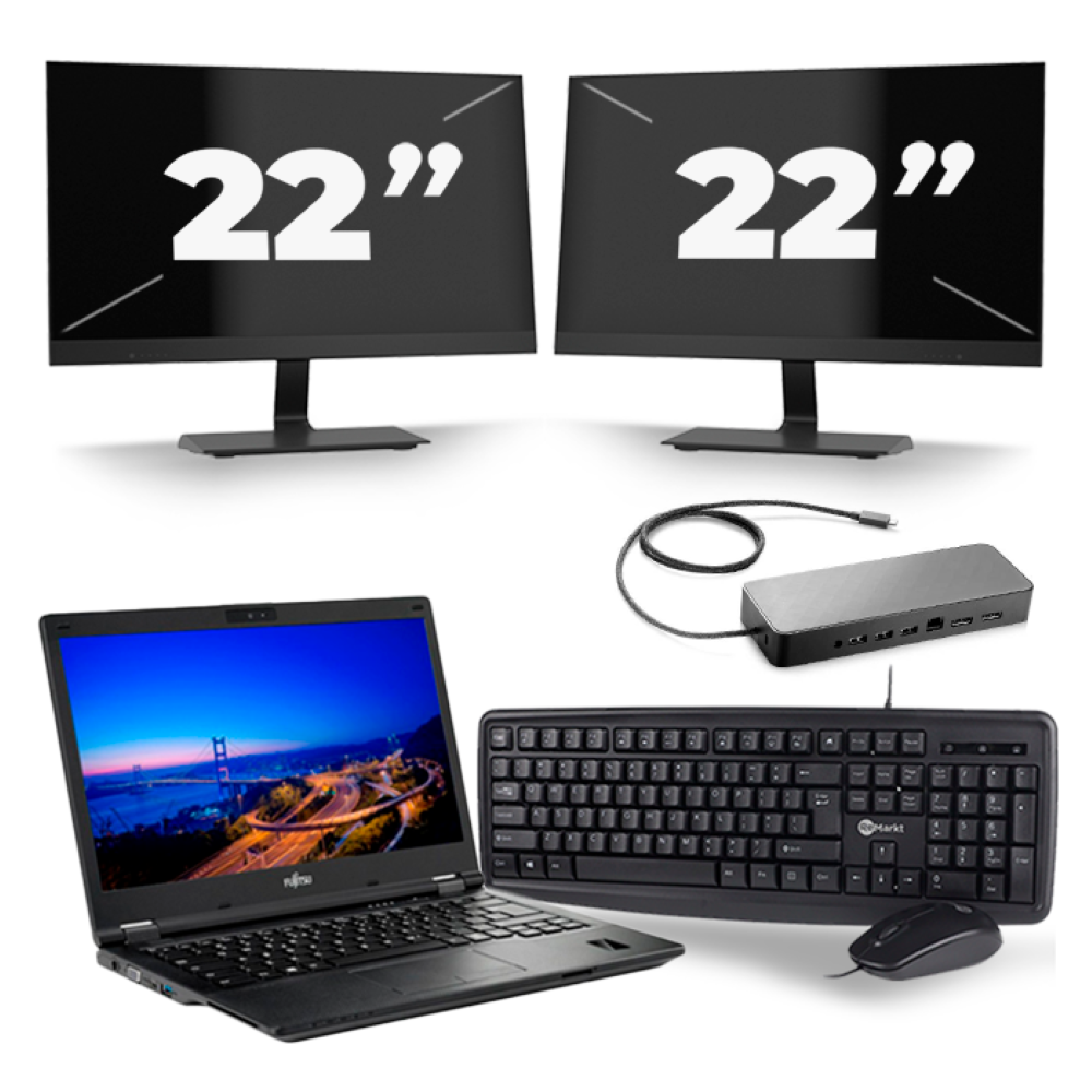 Fujitsu Lifebook E549 - Intel Core i3-8e Generatie - 14 inch - 8GB RAM - 256GB SSD - Windows 11 Home + 2x 22 inch Monitor