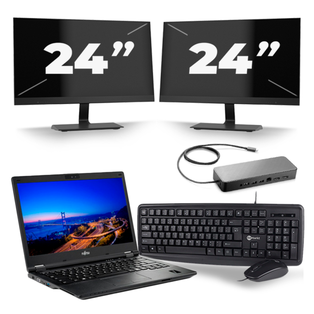 Fujitsu Lifebook E549 - Intel Core i3-8e Generatie - 14 inch - 8GB RAM - 256GB SSD - Windows 11 Home + 2x 24 inch Monitor