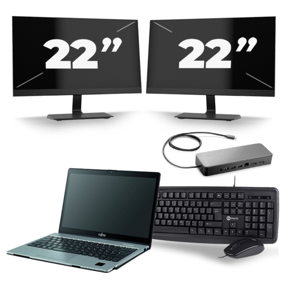 Fujitsu LifeBook S938 - Intel Core i7-8e Generatie - 13 inch - 8GB RAM - 256GB SSD - Windows 11 + 2x 22 inch Monitor