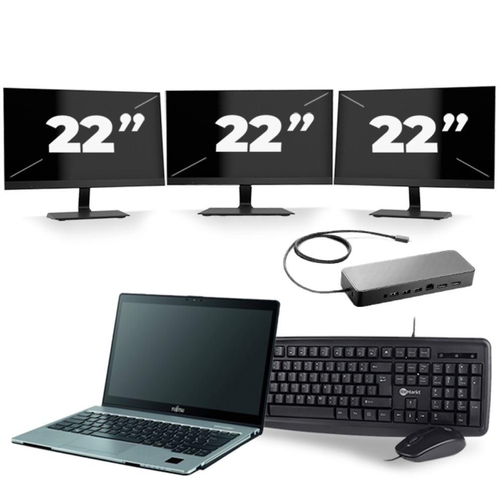 Fujitsu LifeBook S938 - Intel Core i7-8e Generatie - 13 inch - 8GB RAM - 256GB SSD - Windows 11 + 3x 22 inch Monitor