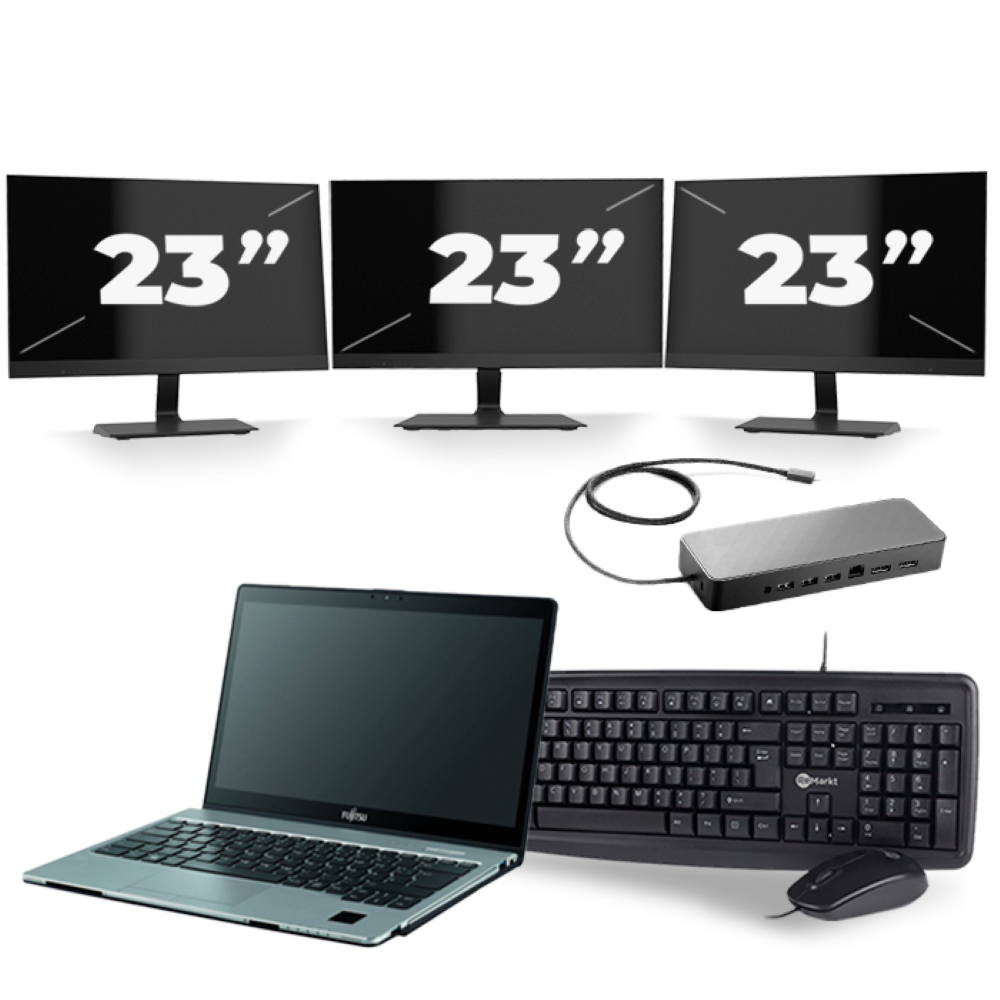 Fujitsu LifeBook S938 - Intel Core i7-8e Generatie - 13 inch - 8GB RAM - 256GB SSD - Windows 11 + 3x 23 inch Monitor