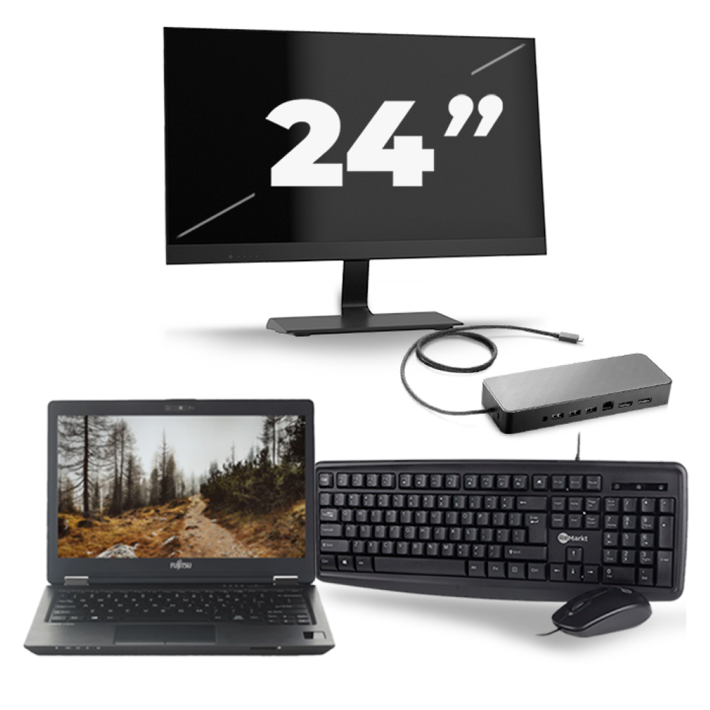 Fujitsu LifeBook U727 - Intel Core i7-7e Generatie - 12 inch - 8GB RAM - 256GB SSD - Windows 11 + 1x 24 inch Monitor