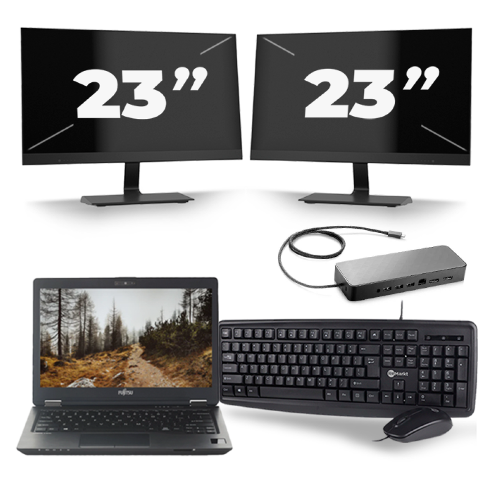 Fujitsu LifeBook U727 - Intel Core i7-7e Generatie - 12 inch - 8GB RAM - 256GB SSD - Windows 11 + 2x 23 inch Monitor