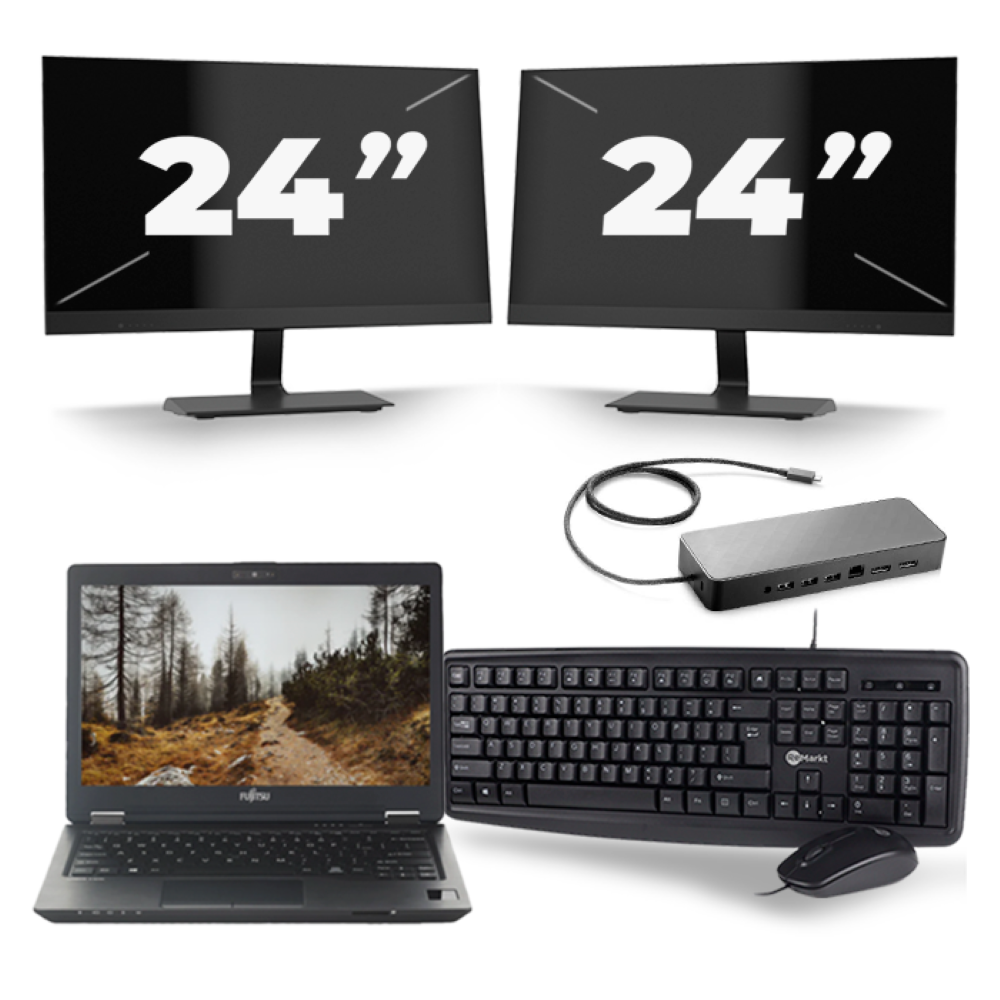 Fujitsu LifeBook U727 - Intel Core i7-7e Generatie - 12 inch - 8GB RAM - 256GB SSD - Windows 11 + 2x 24 inch Monitor