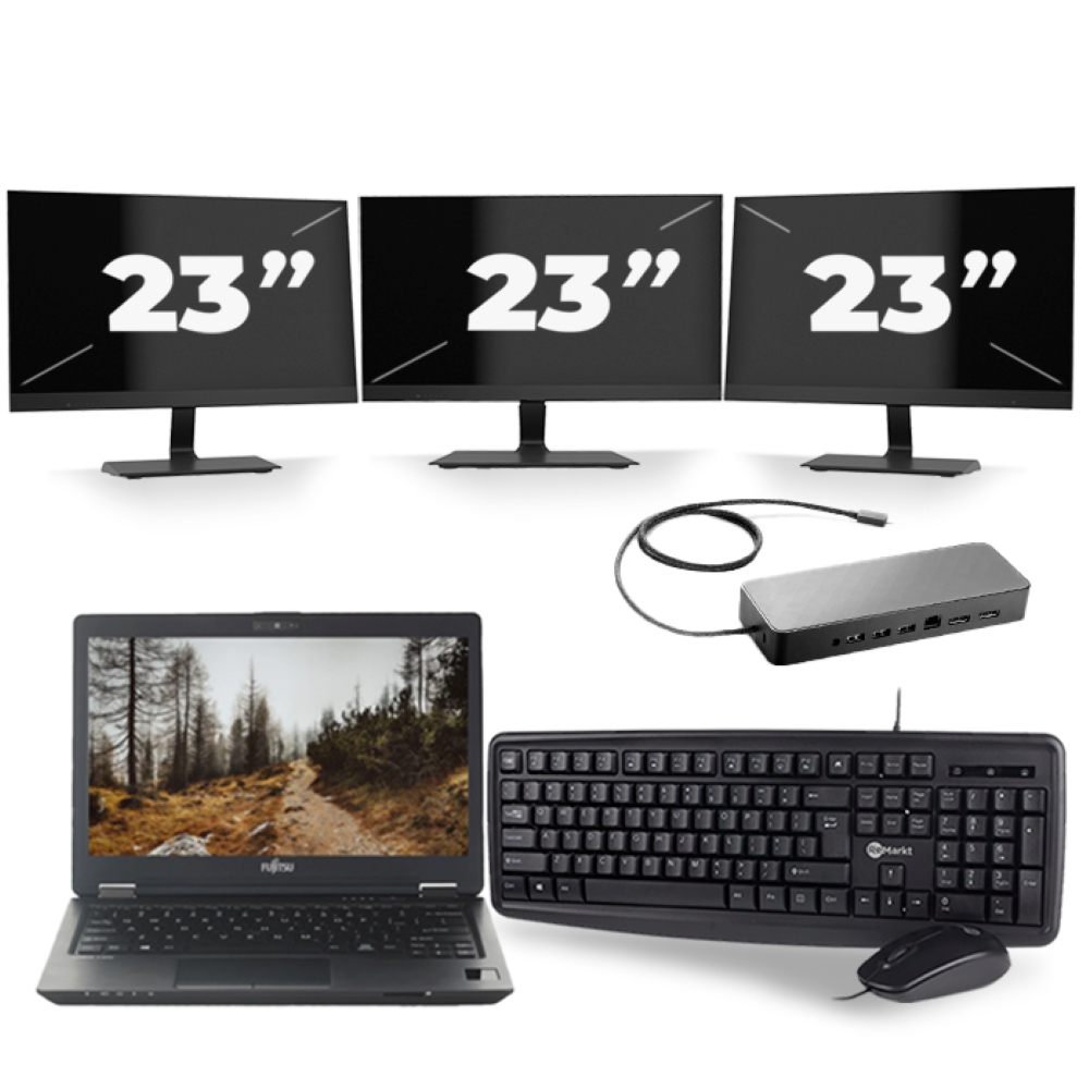 Fujitsu LifeBook U727 - Intel Core i7-7e Generatie - 12 inch - 8GB RAM - 256GB SSD - Windows 11 + 3x 23 inch Monitor