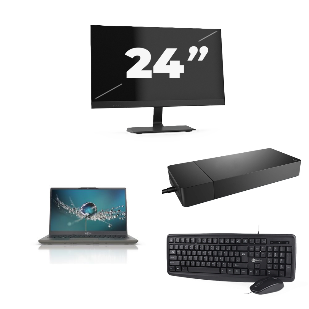 Fujitsu Lifebook U7411 - Intel Core i5-11e Generatie - 14 inch - 8GB RAM - 256GB SSD - Windows 11 Home + 1x 24 inch Monitor