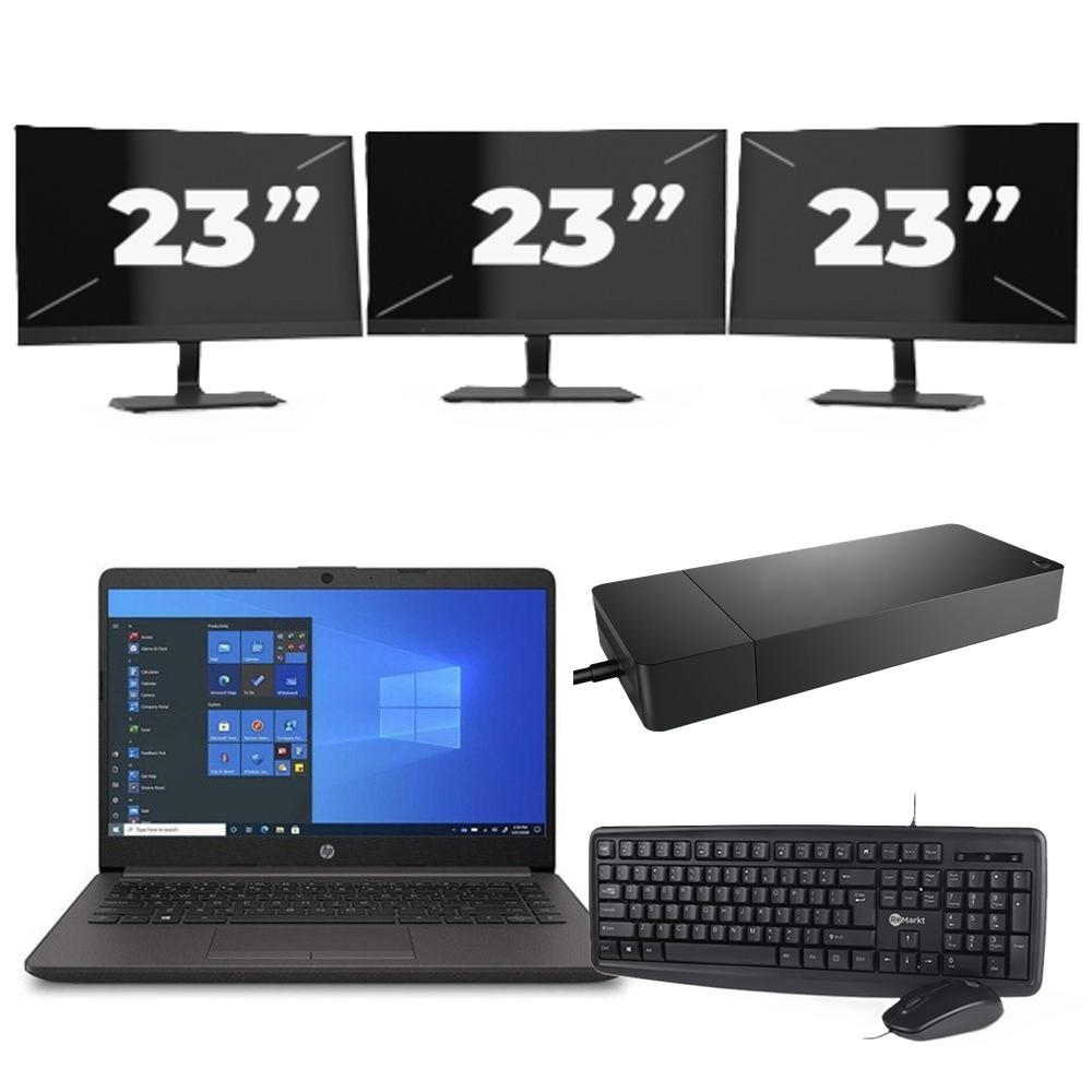 HP 240 G8 - Intel Core i3-10e Generatie - 14 inch - 8GB RAM - 256GB SSD - Windows 11 Home + 3x 23 inch Monitor