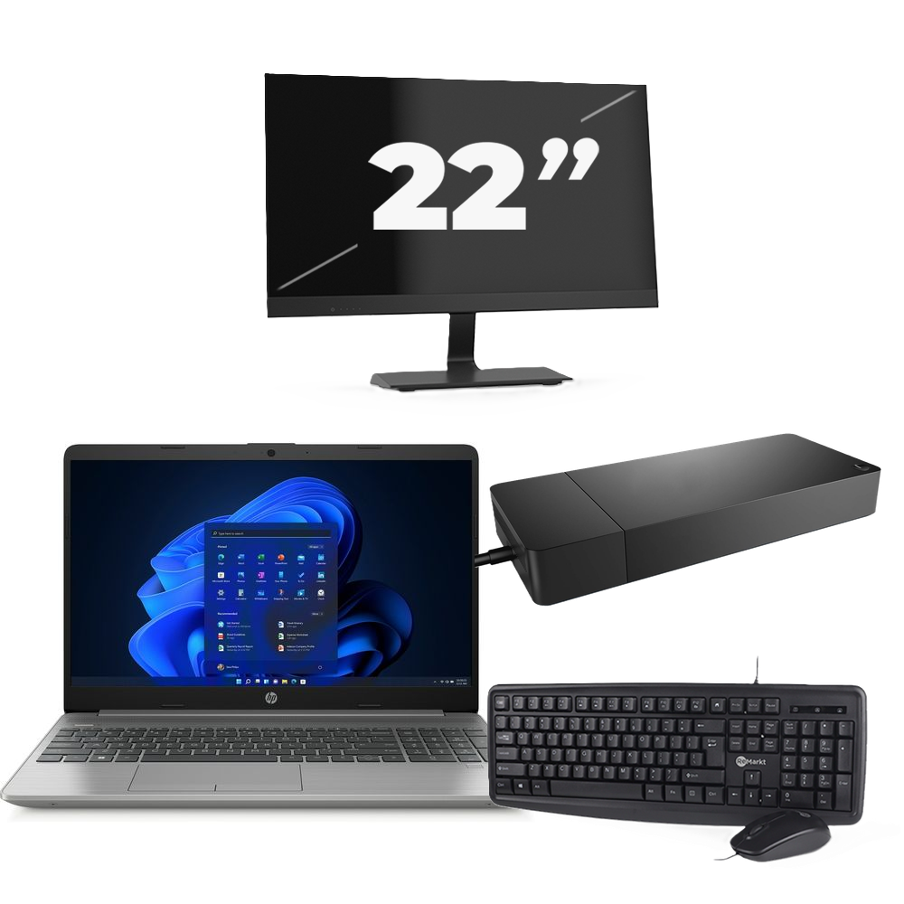 HP 250 G8 - Intel Core i3-11e Generatie - 15 inch - 8GB RAM - 256GB SSD - Windows 11 Home + 1x 22 inch Monitor