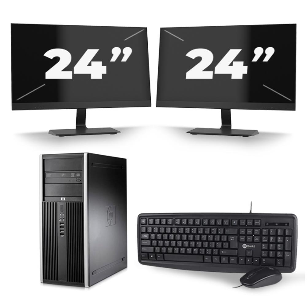 HP Compaq 8100 Elite CMT Tower - Intel Core i5-1e Generatie - 8GB RAM - 256GB SSD - Windows 10 + 2x 24 inch Monitor