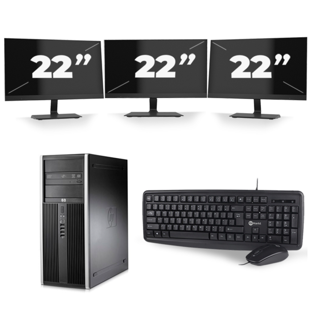 HP Compaq 8100 Elite CMT Tower - Intel Core i5-1e Generatie - 8GB RAM - 256GB SSD - Windows 10 + 3x 22 inch Monitor