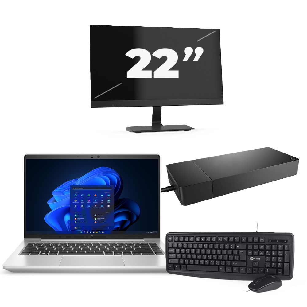 HP EliteBook 645 G9 - AMD Ryzen 5 5625U - 14 inch - 8GB RAM - 256GB SSD - Windows 11 Home + 1x 22 inch Monitor