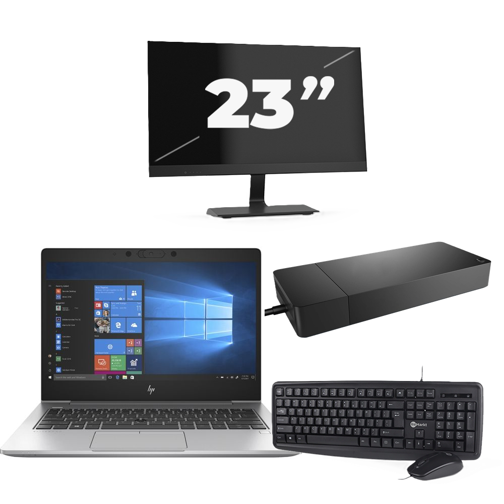 HP EliteBook 735 G6 - AMD Ryzen 7 PRO 3700U - 13 inch - 8GB RAM - 256GB SSD - Windows 10 Home + 1x 23 inch Monitor