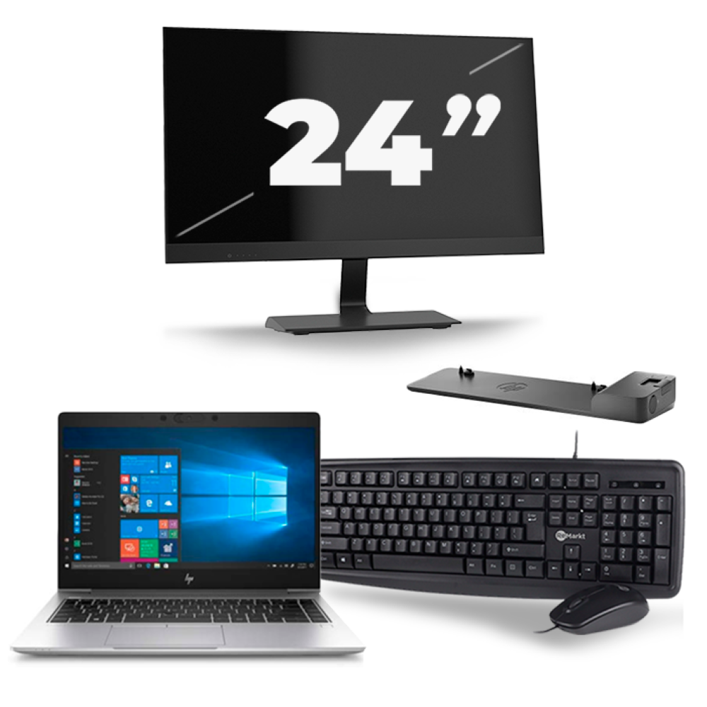 HP EliteBook 745 G6 - AMD Ryzen 5 3500U - 14 inch - 8GB RAM - 256GB SSD - Windows 11 Home + 1x 24 inch Monitor