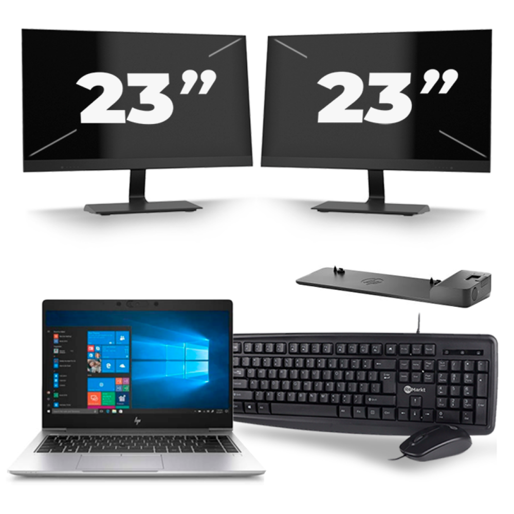 HP EliteBook 745 G6 - AMD Ryzen 5 3500U - 14 inch - 8GB RAM - 256GB SSD - Windows 11 Home + 2x 23 inch Monitor