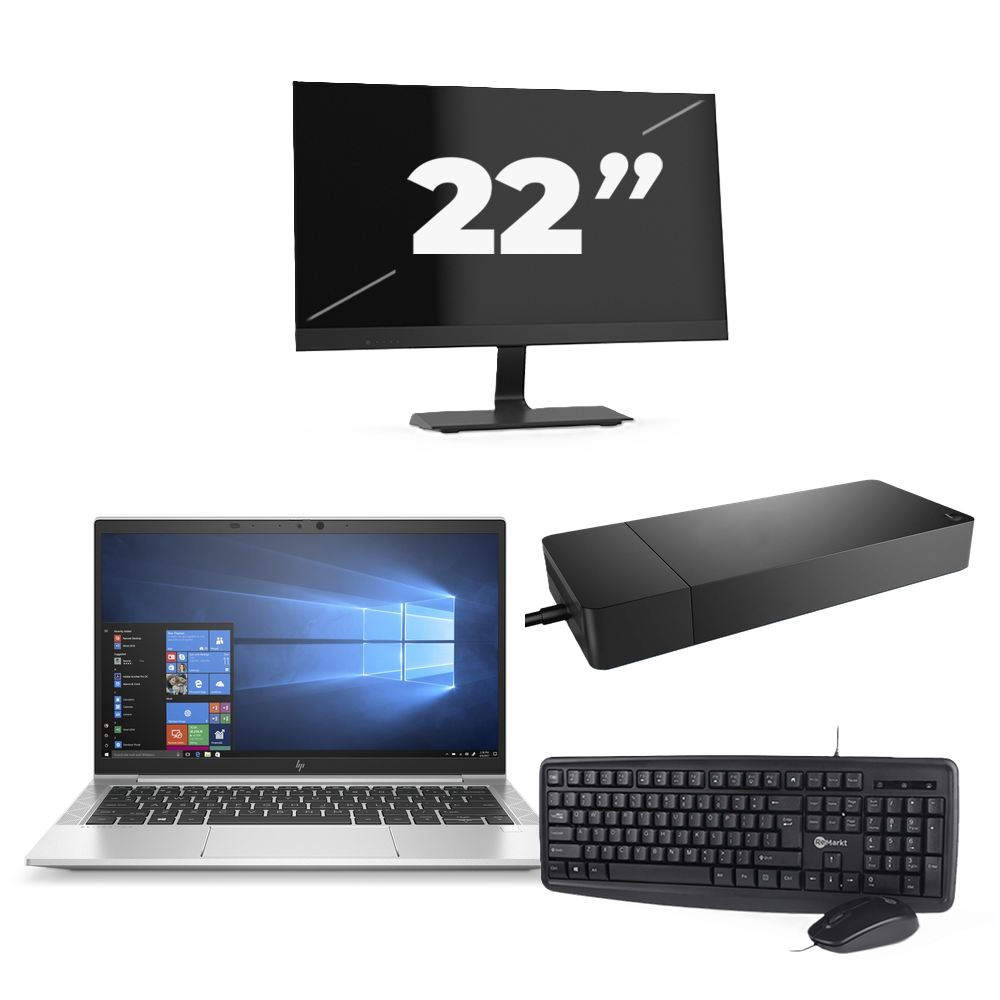 HP EliteBook 830 G7 - Intel Core i7-10e Generatie - 13 inch - 8GB RAM - 256GB SSD - Windows 11 + 1x 22 inch Monitor