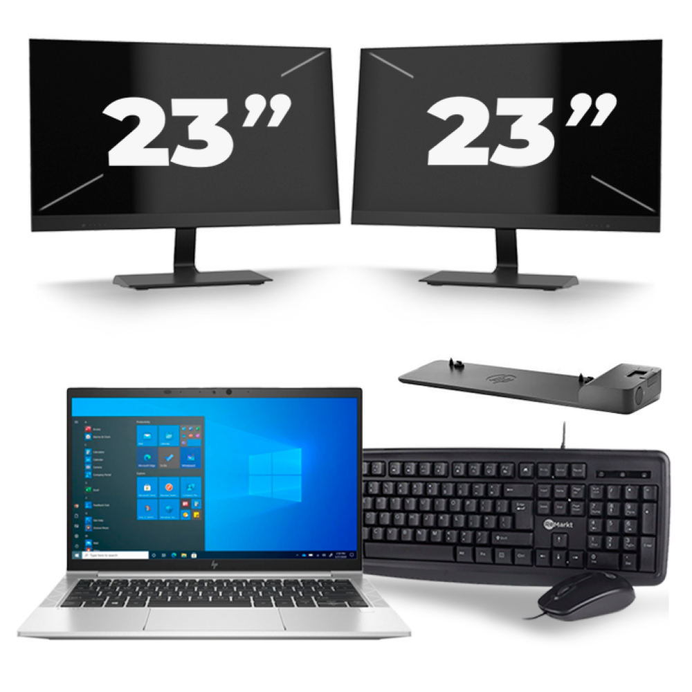 HP EliteBook 830 G8 - Intel Core i5-11e Generatie - 13 inch - 8GB RAM - 256GB SSD - Windows 11 + 2x 23 inch Monitor