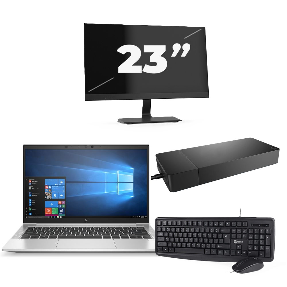 HP EliteBook 835 G7 - AMD Ryzen 7 PRO 4750U - 13 inch - 8GB RAM - 256GB SSD - Windows 11 Home + 1x 23 inch Monitor