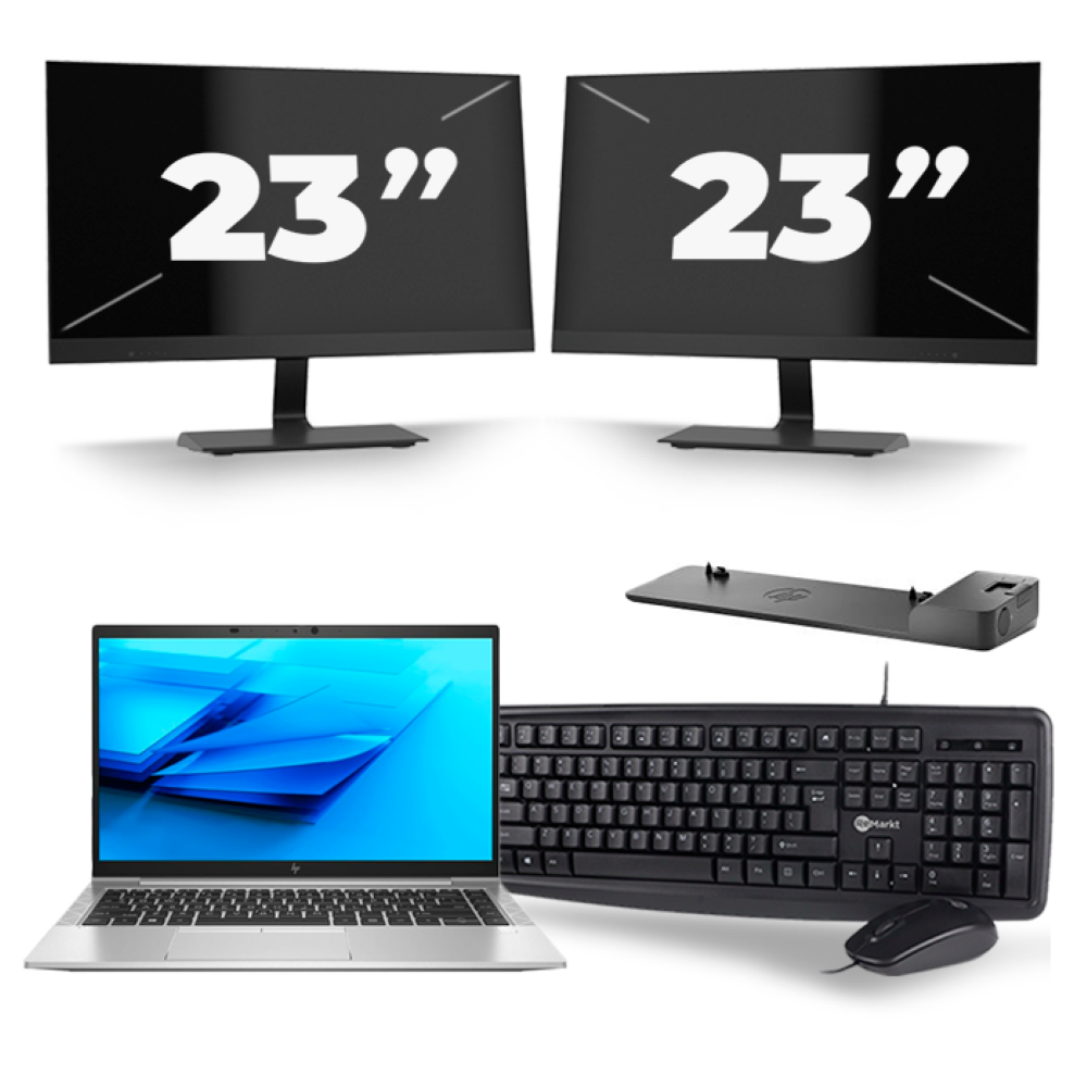 HP EliteBook 840 G7 - Intel Core i5-10e Generatie - 14 inch - 8GB RAM - 256GB SSD - Windows 11 + 2x 23 inch Monitor
