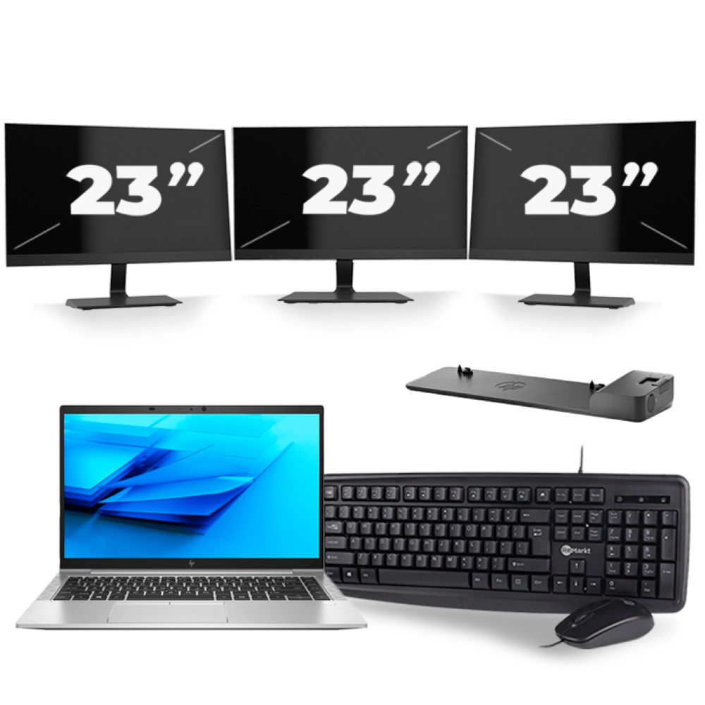 HP EliteBook 840 G7 - Intel Core i7-10e Generatie - 14 inch - 8GB RAM - 256GB SSD - Windows 11 + 3x 23 inch Monitor