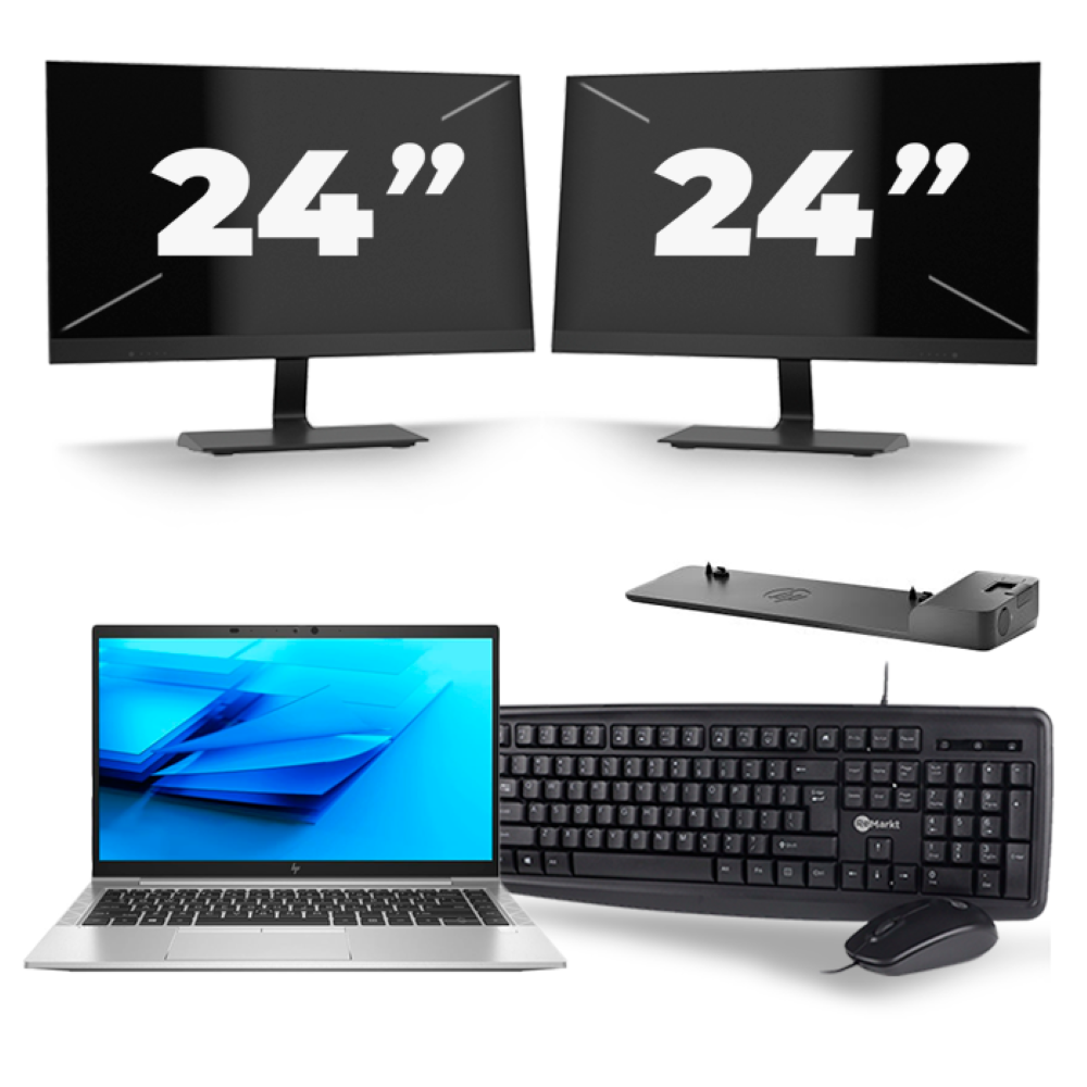 HP EliteBook 840 G7 - Intel Core i5-10e Generatie - 14 inch - 8GB RAM - 256GB SSD - Windows 11 + 2x 24 inch Monitor