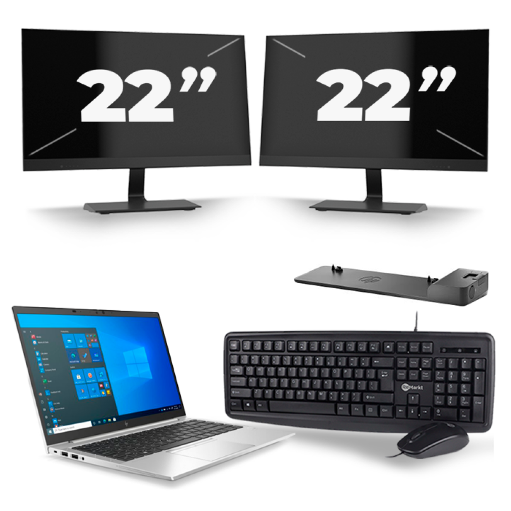HP EliteBook 840 G8 - Intel Core i5-11e Generatie - 14 inch - 8GB RAM - 256GB SSD - Windows 11 + 2x 22 inch Monitor