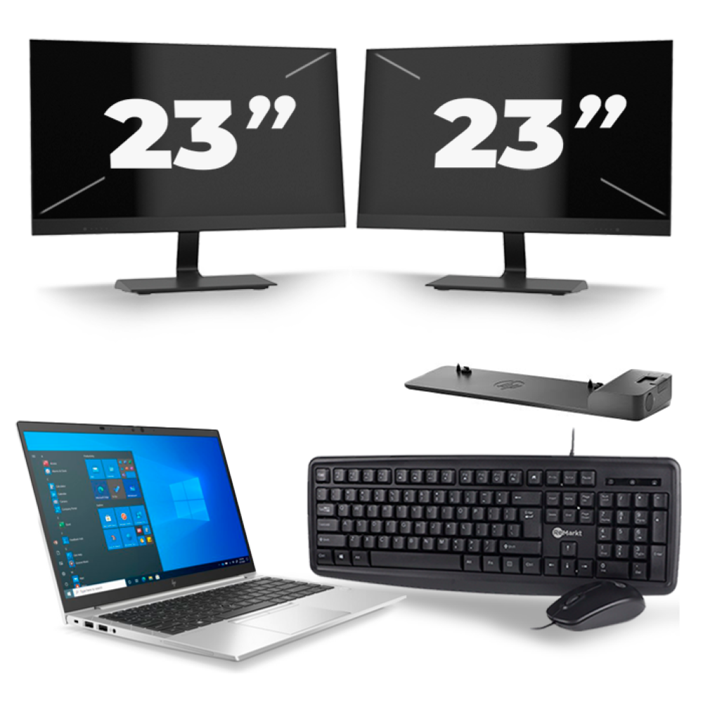 HP EliteBook 840 G8 - Intel Core i7-11e Generatie - 14 inch - 8GB RAM - 256GB SSD - Windows 11 + 2x 23 inch Monitor