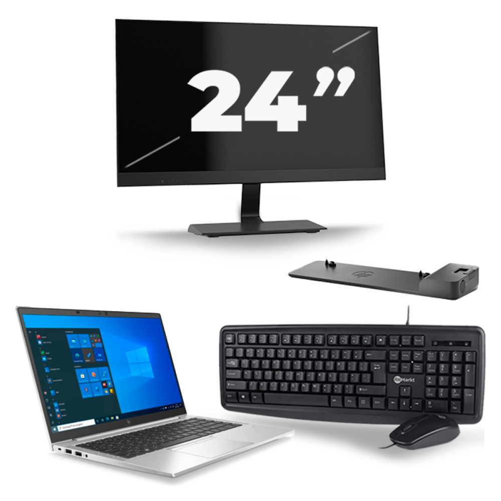 HP EliteBook 845 G7 - AMD Ryzen 3 Pro 4450U - 14 inch - 8GB RAM - 256GB SSD - Windows 10 Home + 1x 24 inch Monitor