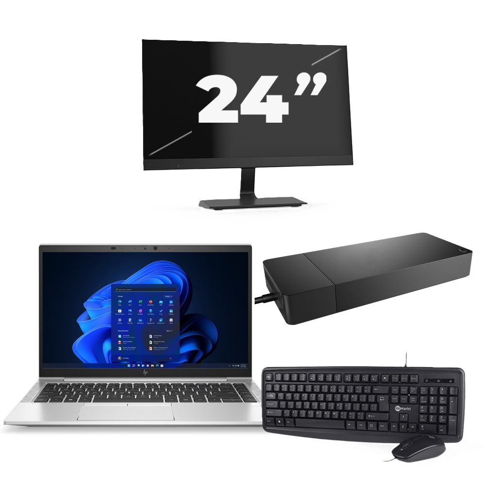HP EliteBook 845 G8 - AMD Ryzen 7 PRO 5850U - 14 inch - 8GB RAM - 256GB SSD - Windows 11 Home + 1x 24 inch Monitor