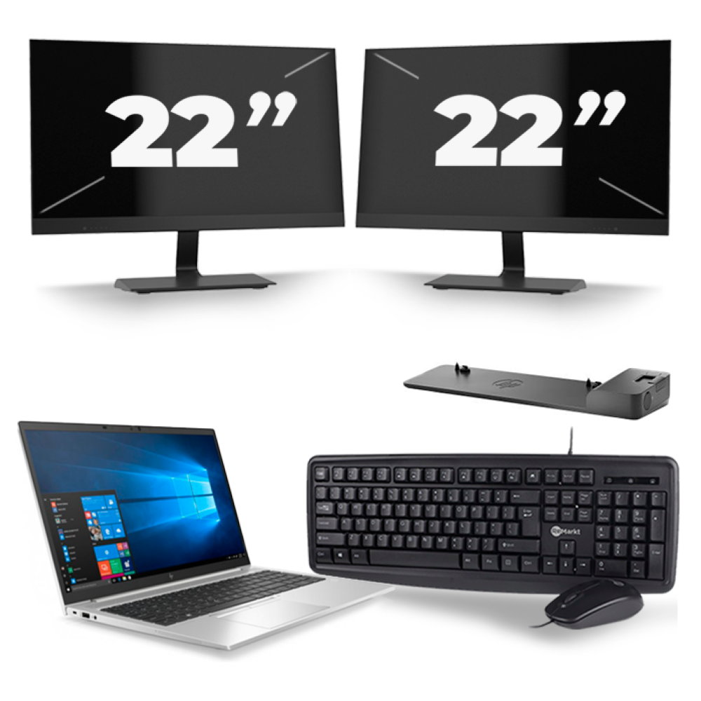 HP EliteBook 850 G7 - Intel Core i5-10e Generatie - 15 inch - 8GB RAM - 256GB SSD - Windows 11 + 2x 22 inch Monitor