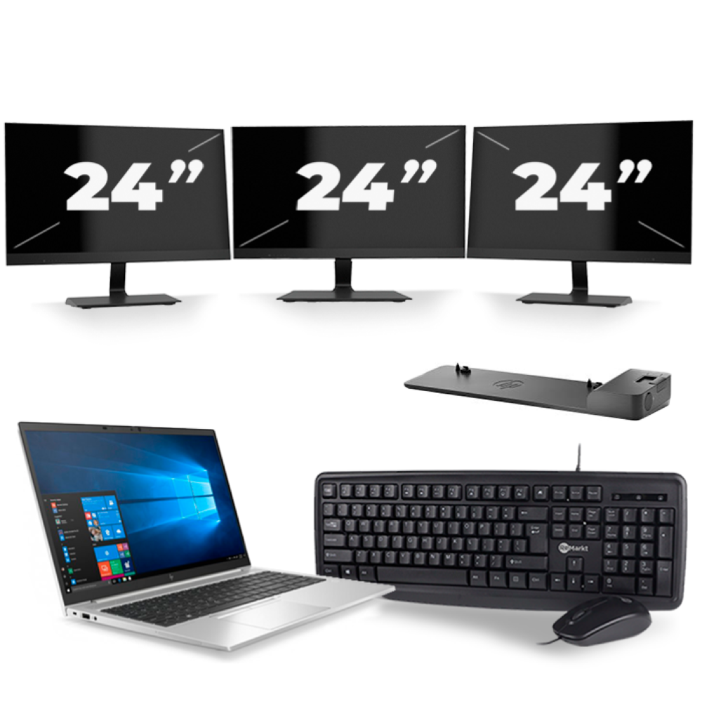 HP EliteBook 850 G7 - Intel Core i5-10e Generatie - 15 inch - 8GB RAM - 256GB SSD - Windows 11 + 3x 24 inch Monitor