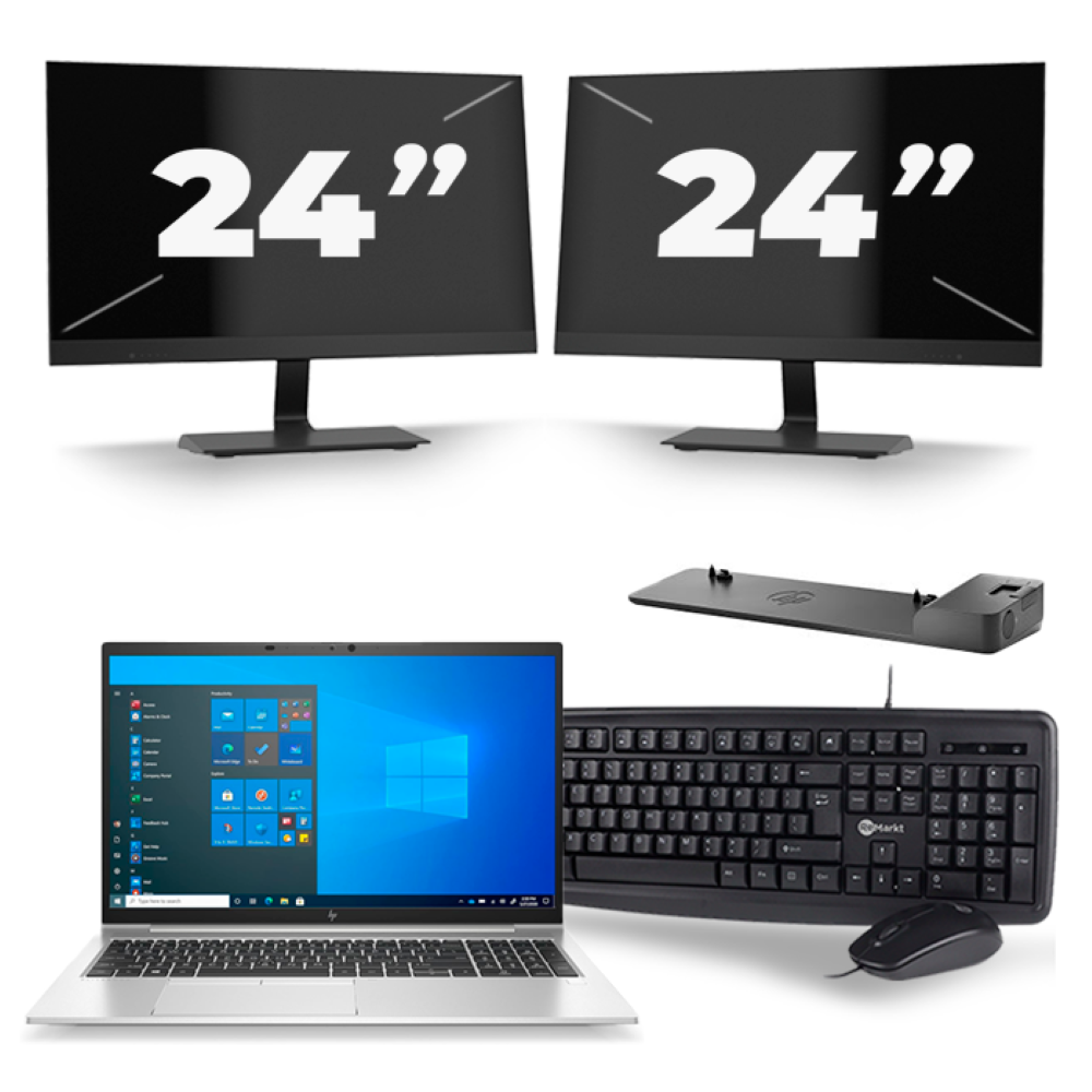 HP EliteBook 850 G8 - Intel Core i5-11e Generatie - 15 inch - 8GB RAM - 256GB SSD - Windows 11 + 2x 24 inch Monitor