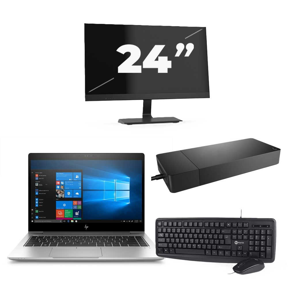 HP EliteBook x360 830 G7 - Intel Core i5-10e Generatie - 13 inch - 8GB RAM - 256GB SSD - Windows 11 Home + 1x 24 inch Monitor