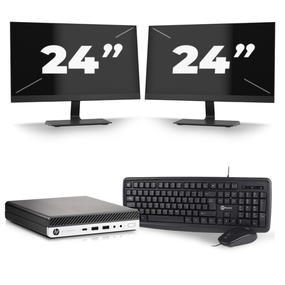 HP EliteDesk 800 G3 USFF - Intel Core i5-6e Generatie - 8GB RAM - 256GB SSD - Windows 11 + 2x 24 inch Monitor