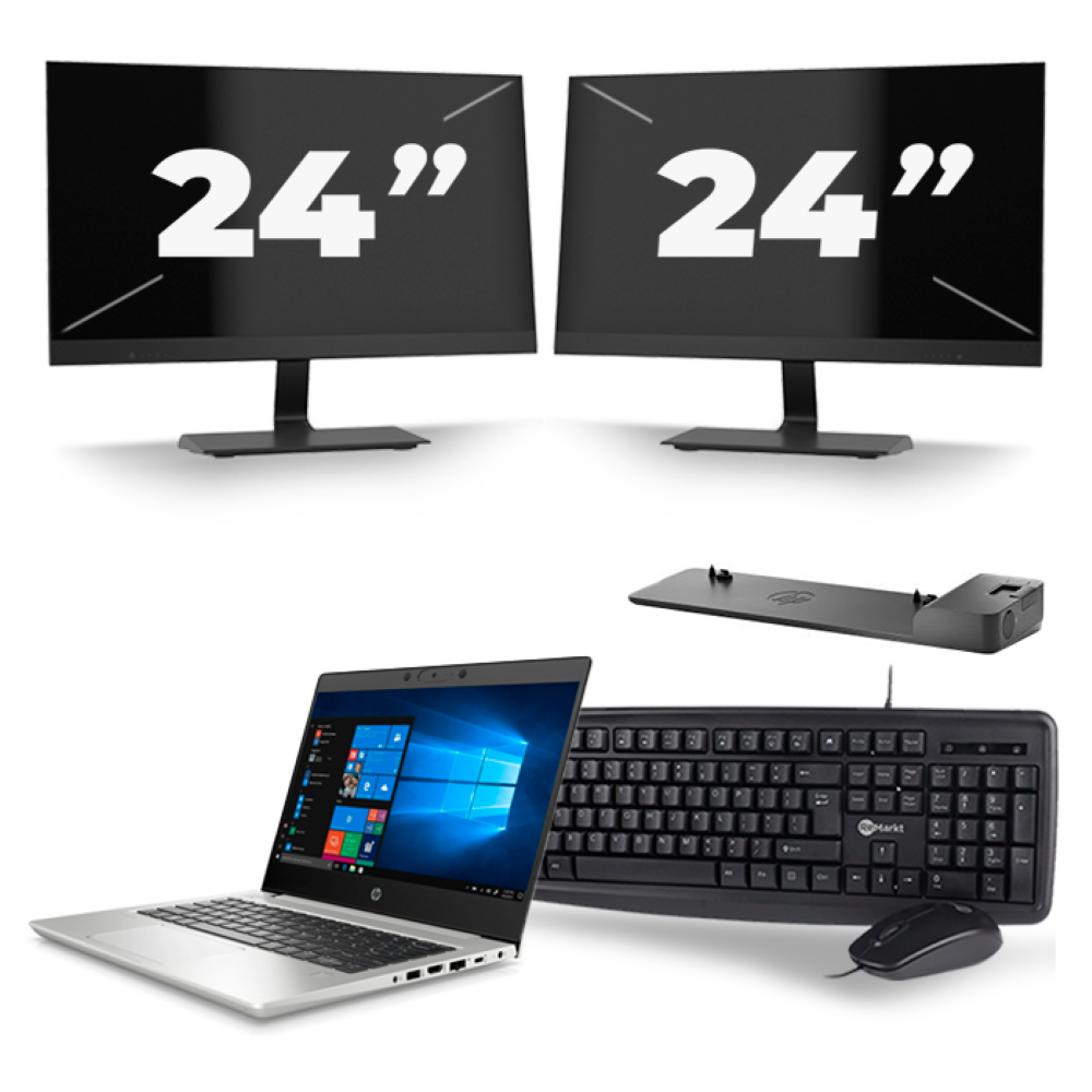 HP ProBook 430 G7 - Intel Core i3-10e Generatie - 13 inch - 8GB RAM - 256GB SSD - Windows 11 + 2x 24 inch Monitor