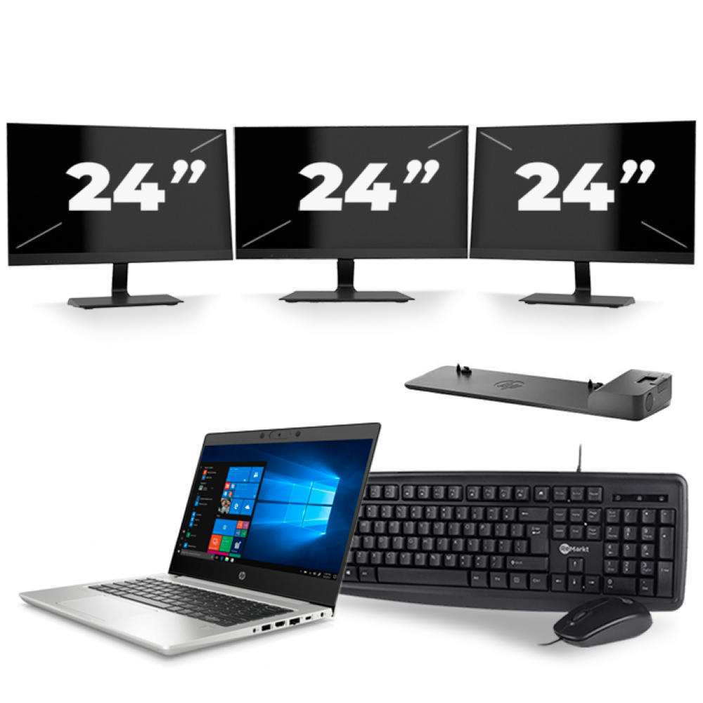 HP ProBook 430 G7 - Intel Core i3-10e Generatie - 13 inch - 8GB RAM - 256GB SSD - Windows 11 + 3x 24 inch Monitor