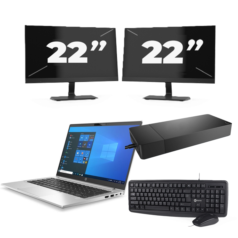 HP ProBook 430 G8 - Intel Core i5-11e Generatie - 13 inch - 8GB RAM - 256GB SSD - Windows 11 Home + 2x 22 inch Monitor