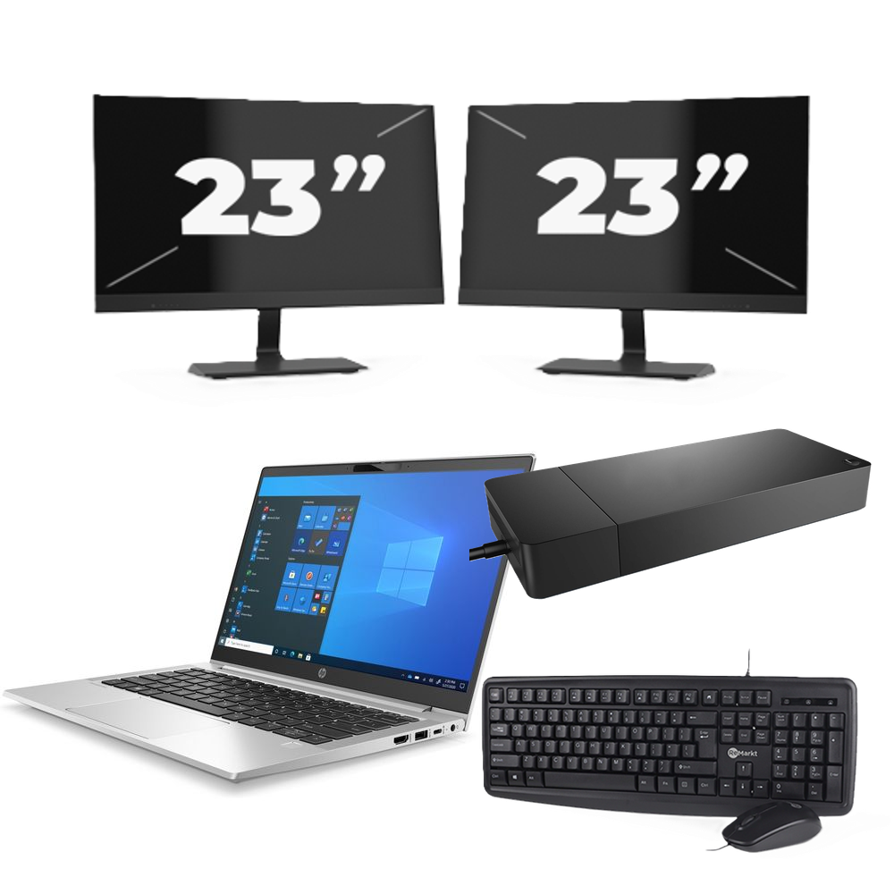 HP ProBook 430 G8 - Intel Core i5-11e Generatie - 13 inch - 8GB RAM - 256GB SSD - Windows 11 Home + 2x 23 inch Monitor