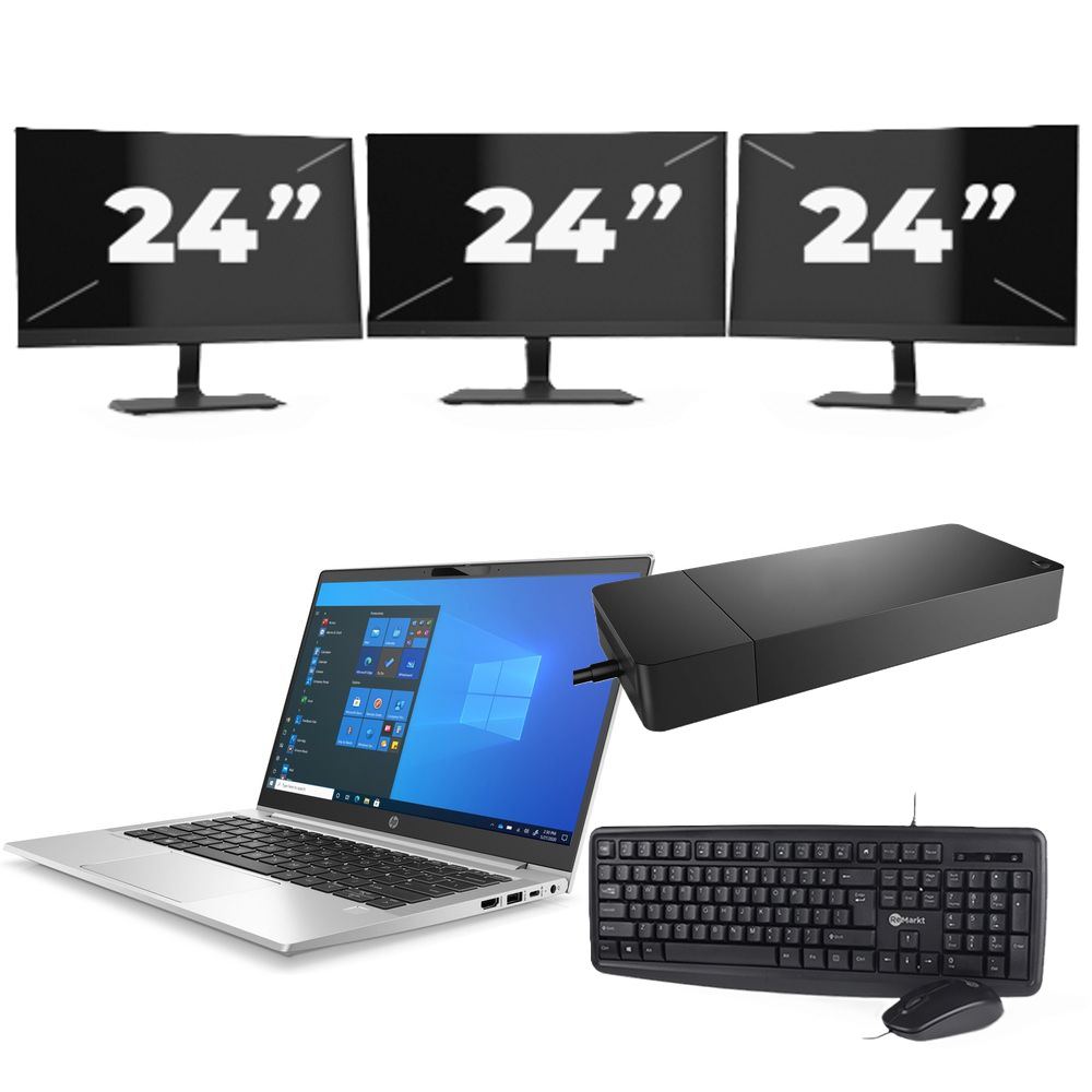 HP ProBook 430 G8 - Intel Core i5-11e Generatie - 13 inch - 8GB RAM - 256GB SSD - Windows 11 Home + 3x 24 inch Monitor