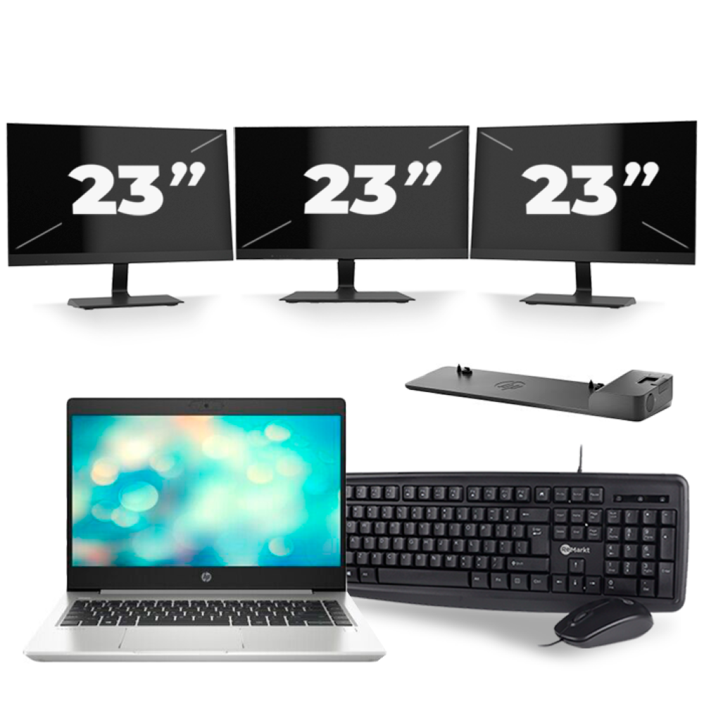HP ProBook 440 G7 - Intel Core i5-10e Generatie - 14 inch - 8GB RAM - 256GB SSD - Windows 11 + 3x 23 inch Monitor