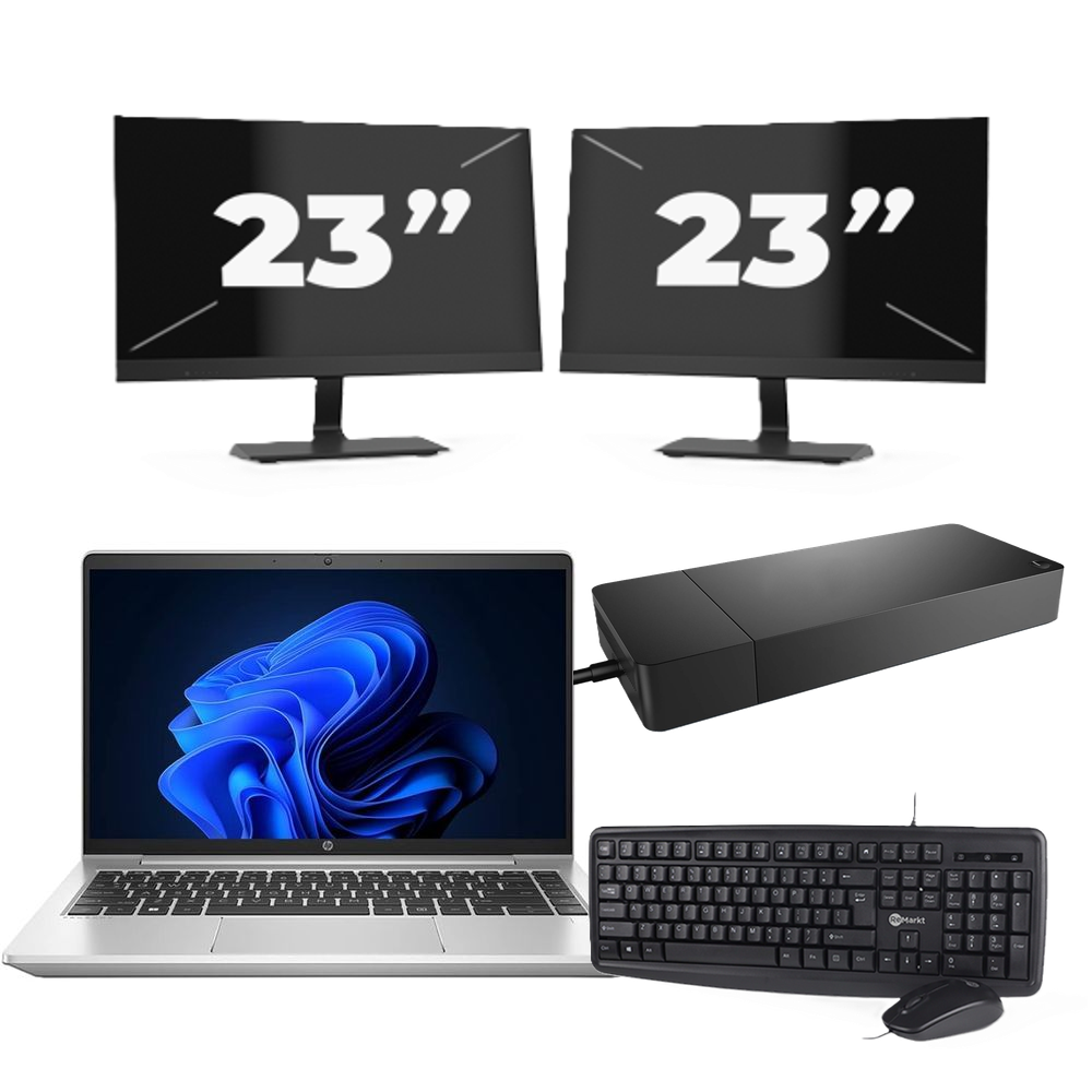 HP ProBook 440 G9 - Intel Core i3-12e Generatie - 14 inch - 8GB RAM - 256GB SSD - Windows 11 + 2x 23 inch Monitor