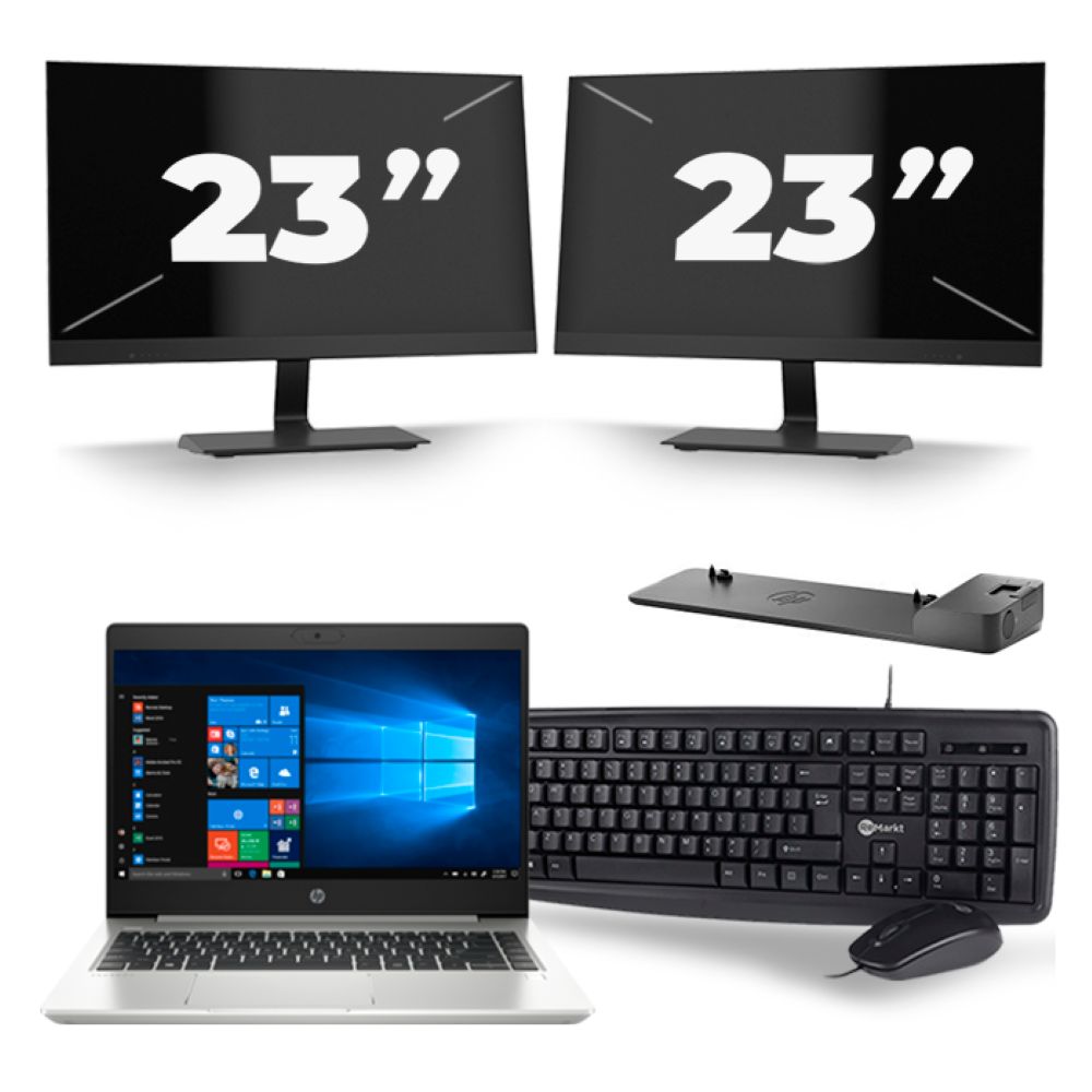 HP ProBook 445 G7 - AMD Ryzen 3 4300U - 14 inch - 8GB RAM - 256GB SSD - Windows 10 + 2x 23 inch Monitor