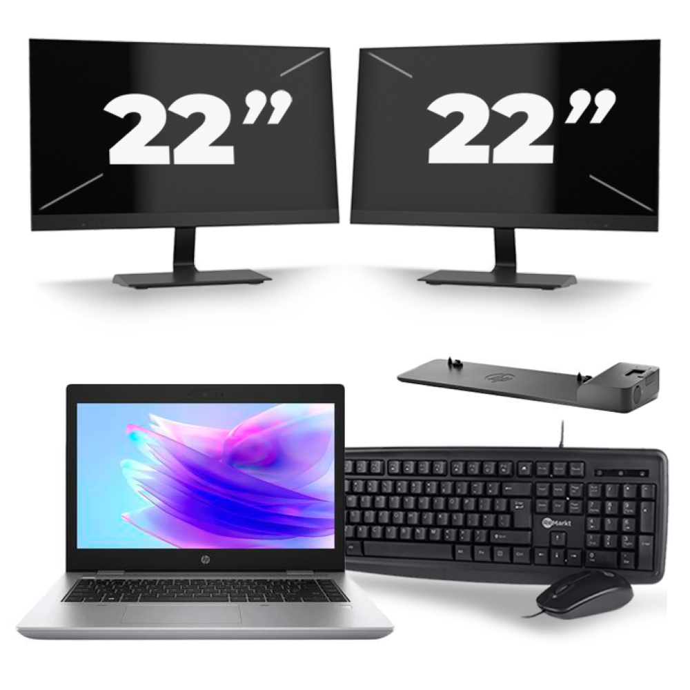 HP ProBook 640 G5 - Intel Core i5-8e Generatie - 14 inch - 8GB RAM - 256GB SSD - Windows 11 + 2x 22 inch Monitor