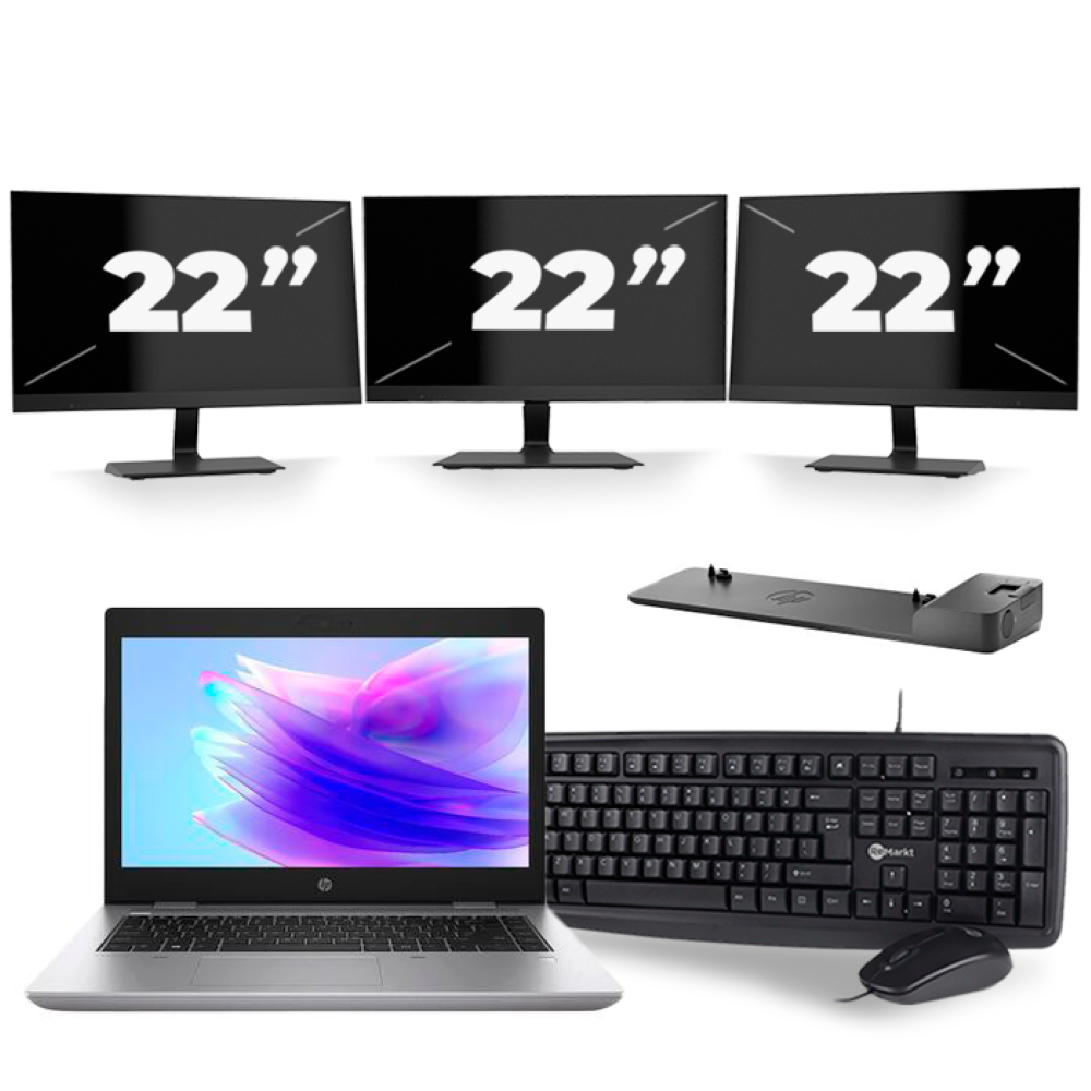 HP ProBook 640 G5 - Intel Core i5-8e Generatie - 14 inch - 8GB RAM - 256GB SSD - Windows 11 + 3x 22 inch Monitor