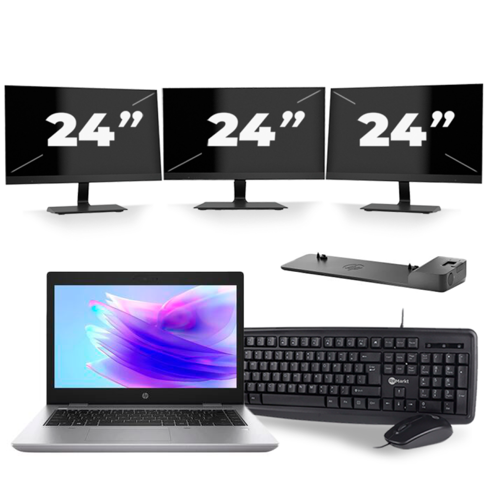HP ProBook 640 G5 - Intel Core i5-8e Generatie - 14 inch - 8GB RAM - 256GB SSD - Windows 11 + 3x 24 inch Monitor