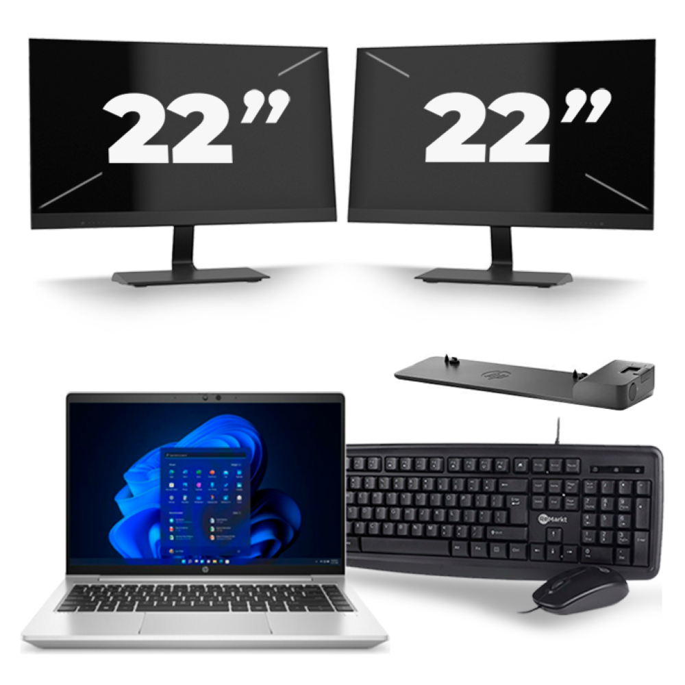 HP ProBook 640 G8 - Intel Core i5-11e Generatie - 14 inch - 8GB RAM - 256GB SSD - Windows 11 + 2x 22 inch Monitor