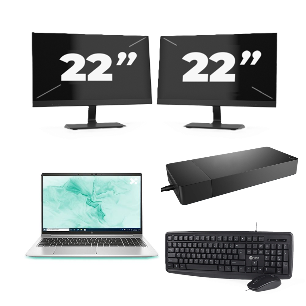 HP ProBook 650 G8 - Intel Core i7-11e Generatie - 15 inch - 8GB RAM - 256GB SSD - Windows 11 + 2x 22 inch Monitor